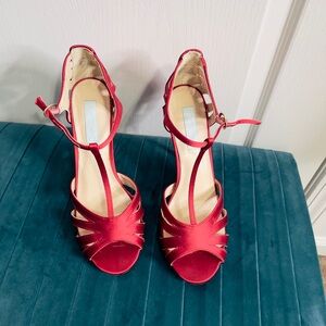 Blue by Betsey Johnson T-strap satin heel sandals in red 9.5